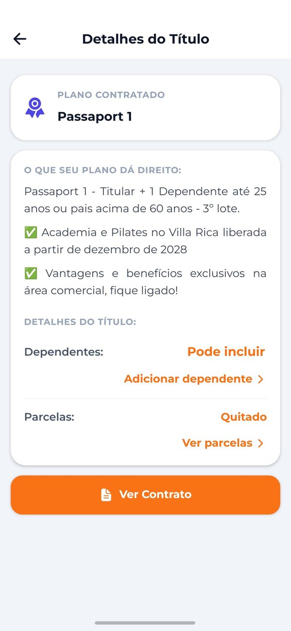 Tela com os detalhes do plano do associado